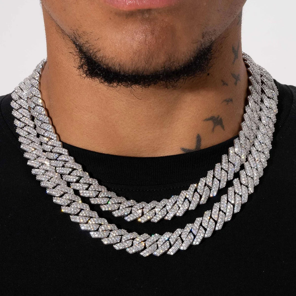 14MM DIAMOND PRONG LINK CHAIN - SILVER PLATED