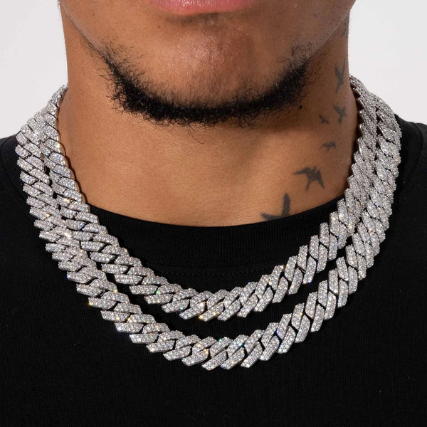 14MM DIAMOND PRONG LINK CHAIN - SILVER PLATED – Lobosjewelry