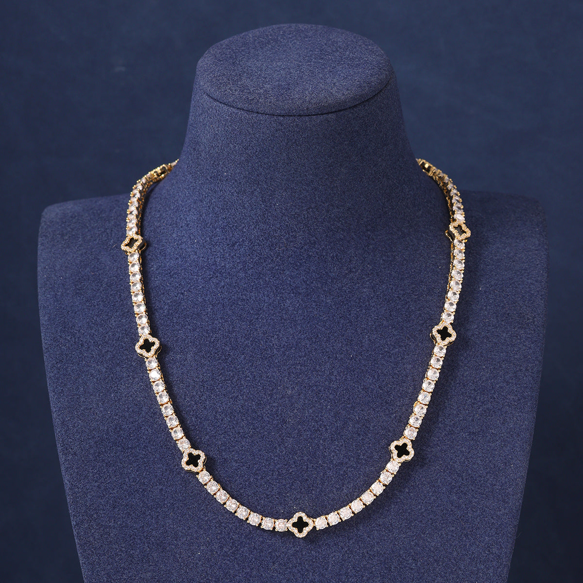 BLACK MOTIF TENNIS CHAIN - GOLD PLATED