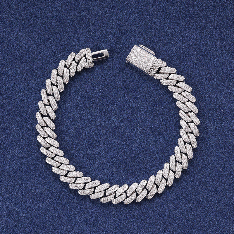 12MM DIAMOND PRONG LINK BRACELET - SILVER PLATED