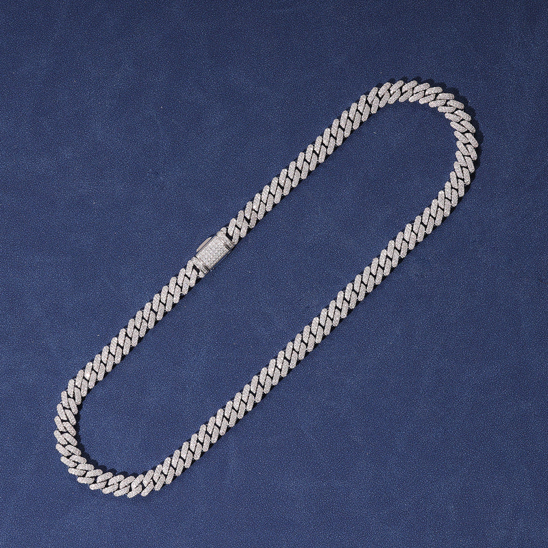 12MM DIAMOND PRONG LINK CHAIN - SILVER PLATED