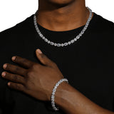 EMERALD CLUSTERED TENNIS CHAIN - SILVER PLATED