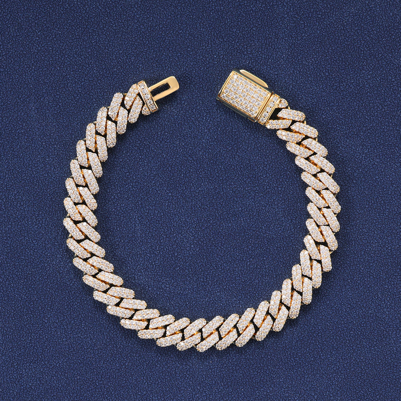 12MM DIAMOND PRONG LINK BRACELET - GOLD PLATED