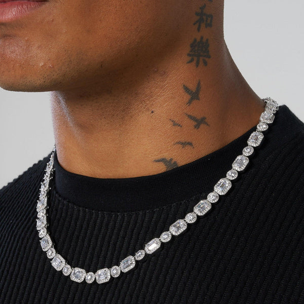 EMERALD CLUSTERED TENNIS CHAIN - SILVER PLATED