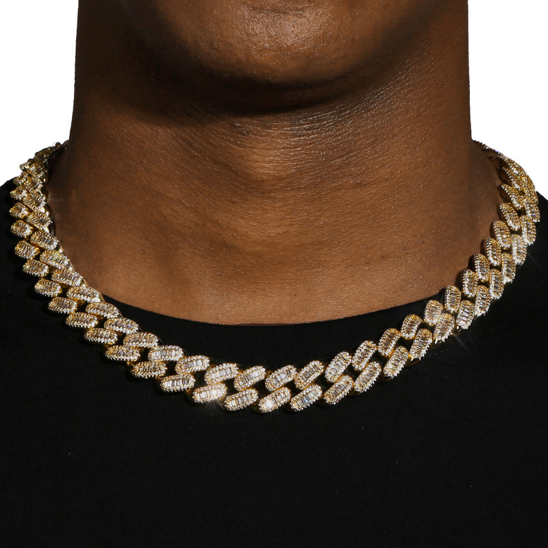 15MM BAGUETTE CUBAN LINK CHAIN - GOLD PLATED