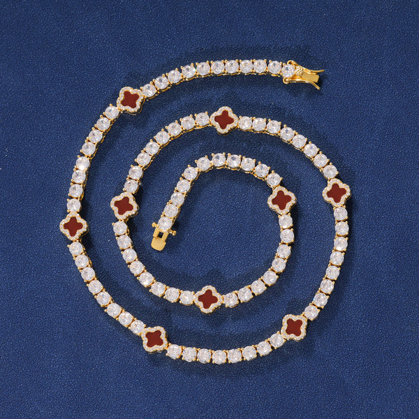 RED MOTIF TENNIS CHAIN - GOLD PLATED