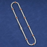 RED MOTIF TENNIS CHAIN - SILVER PLATED
