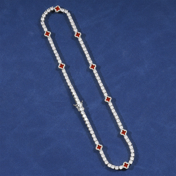 RED MOTIF TENNIS CHAIN - SILVER PLATED