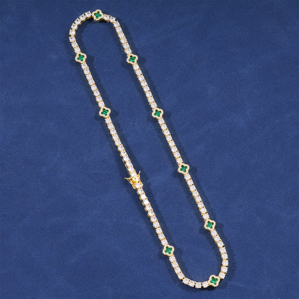 GREEN MOTIF TENNIS CHAIN - GOLD PLATED