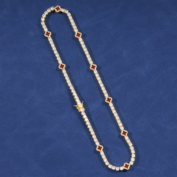 RED MOTIF TENNIS CHAIN - GOLD PLATED