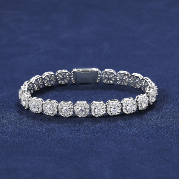 10MM CLUSTERED TENNIS BRACELET - SILVER PLATED