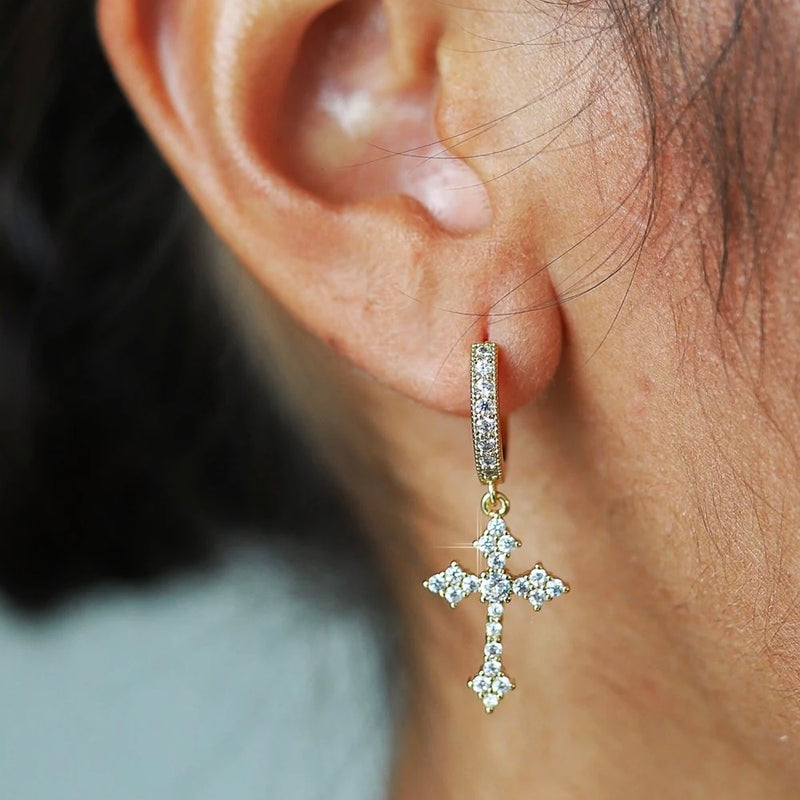 CELTIC CROSS DROP EARRINGS - SILVER PLATED