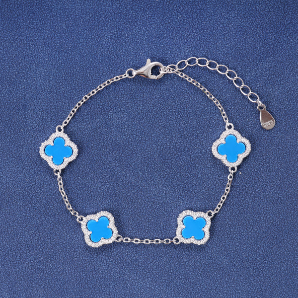 BLUE CLOVER BRACELET - SILVER PLATED
