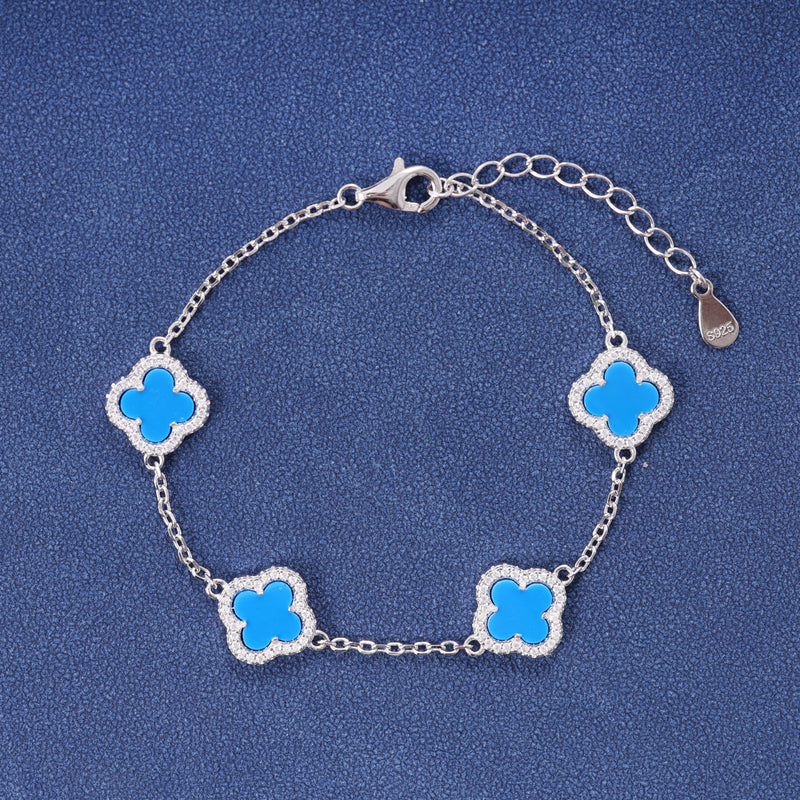 BLUE CLOVER BRACELET - SILVER PLATED