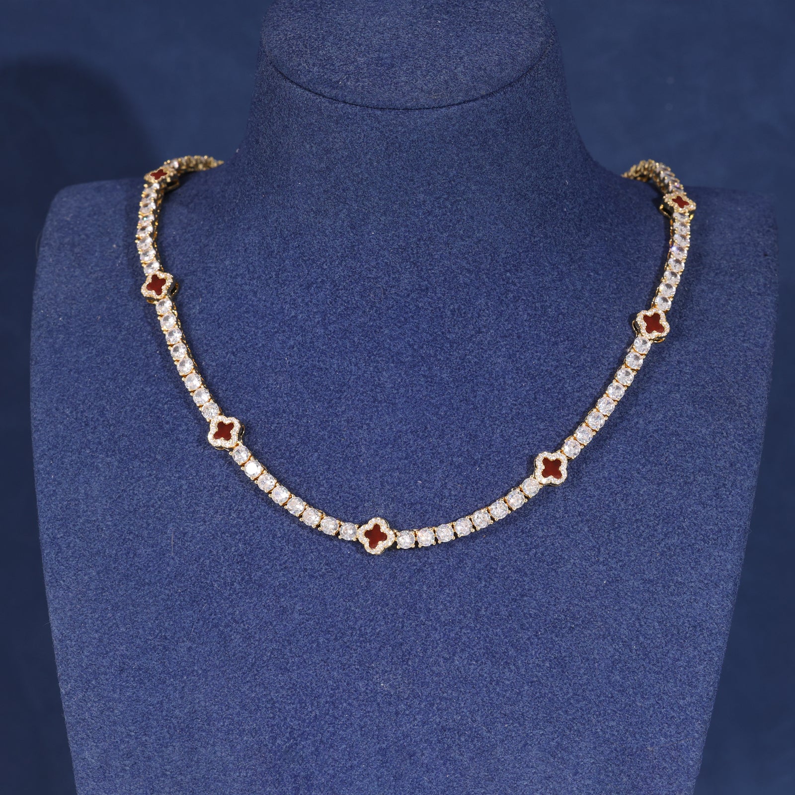 RED MOTIF TENNIS CHAIN - GOLD PLATED