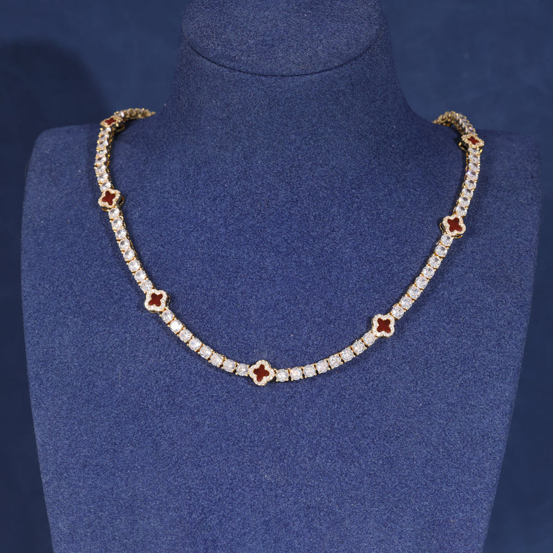 RED MOTIF TENNIS CHAIN - GOLD PLATED