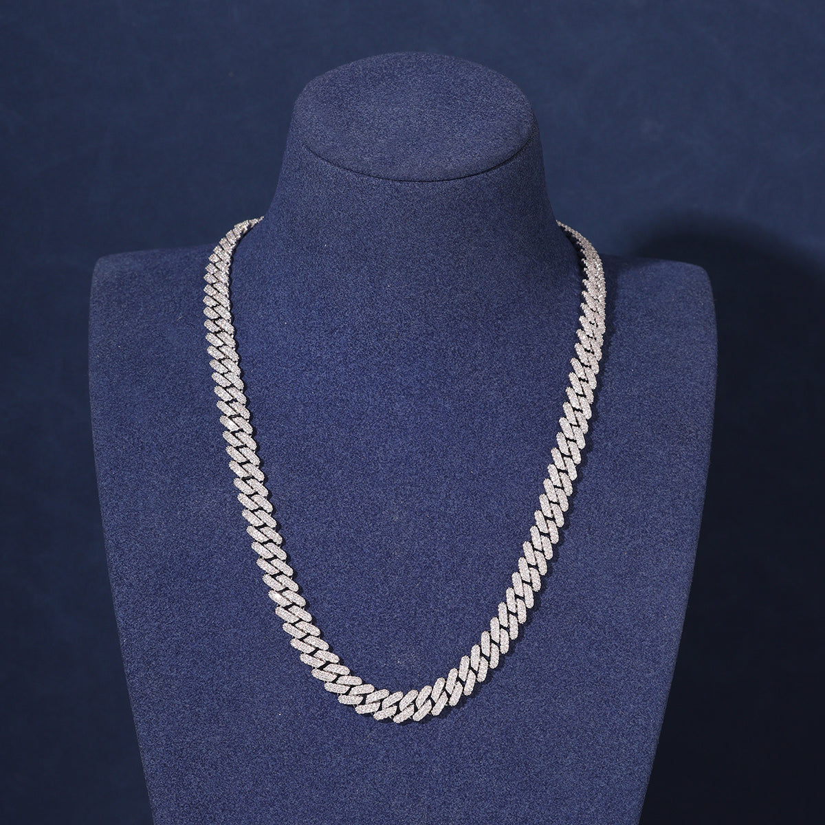 12MM DIAMOND PRONG LINK CHAIN - SILVER PLATED