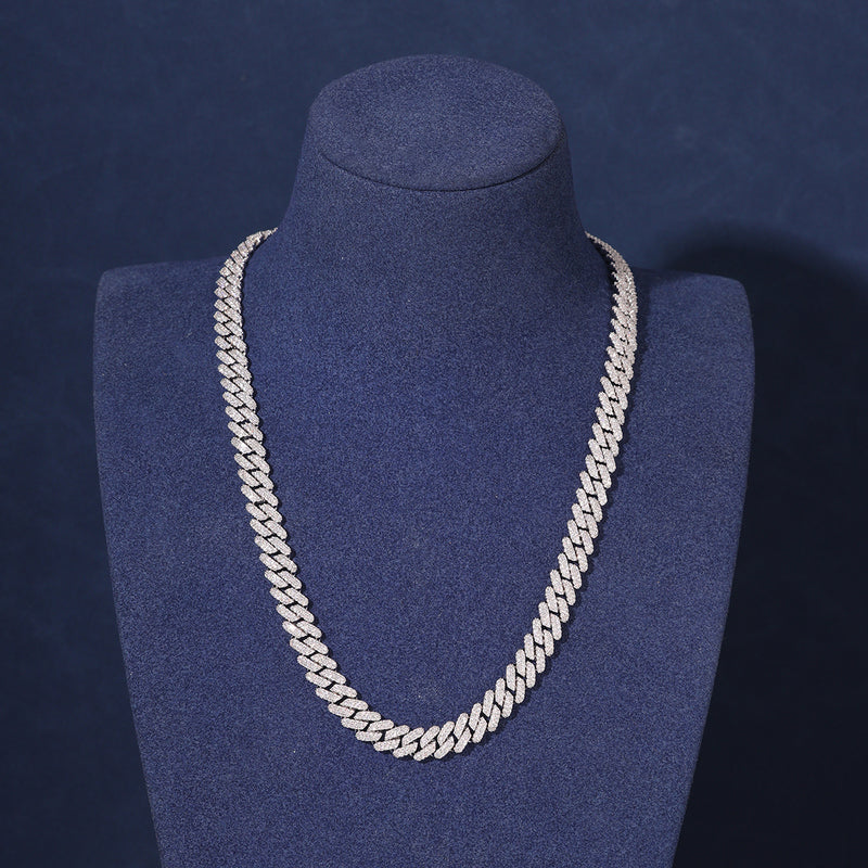 12MM DIAMOND PRONG LINK CHAIN - SILVER PLATED