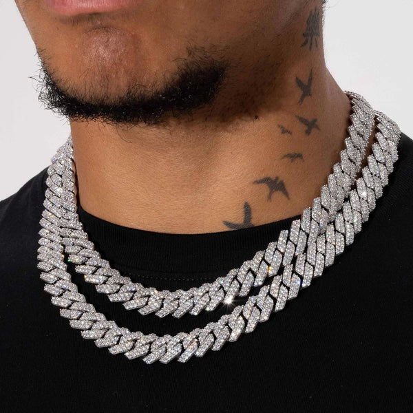 14MM DIAMOND PRONG LINK CHAIN - SILVER PLATED