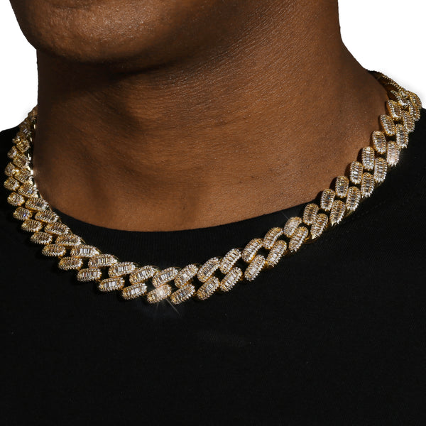 15MM BAGUETTE CUBAN LINK CHAIN - GOLD PLATED