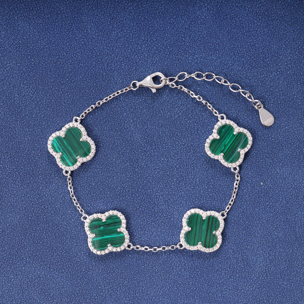GREEN CLOVER BRACELET - SILVER PLATED