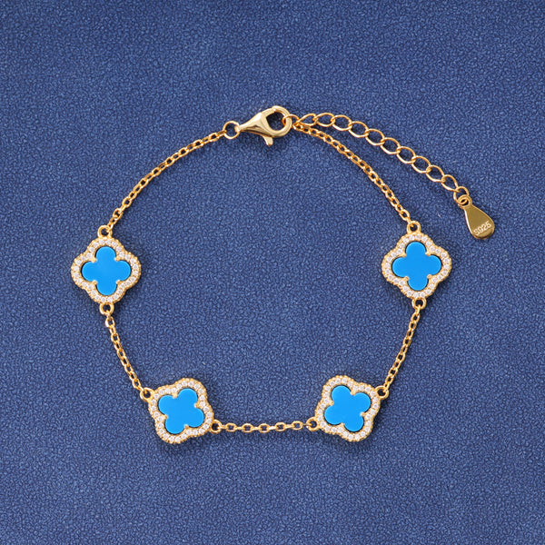 BLUE CLOVER BRACELET - GOLD PLATED