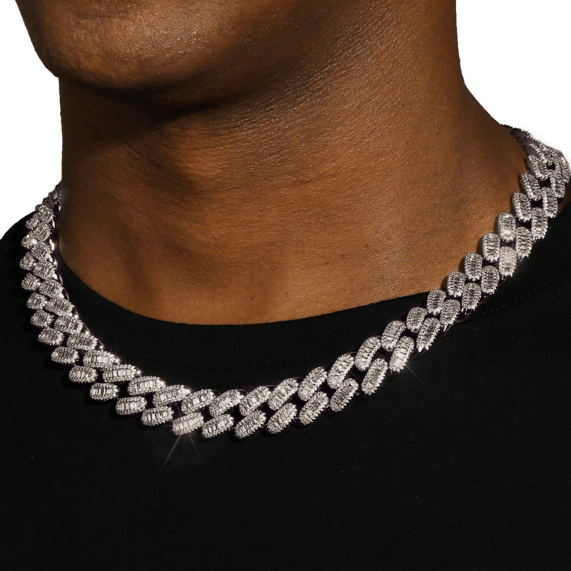 15MM BAGUETTE CUBAN LINK CHAIN - SILVER PLATED