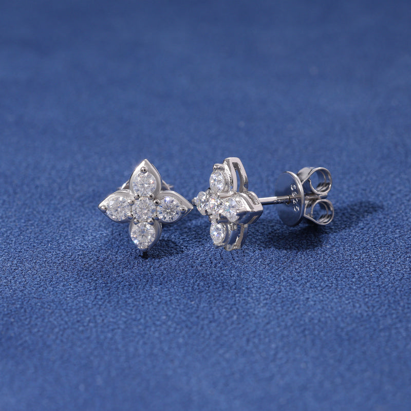 MOISSANITE FORTUNE CROSS STUDS - 925 SILVER - VVS1