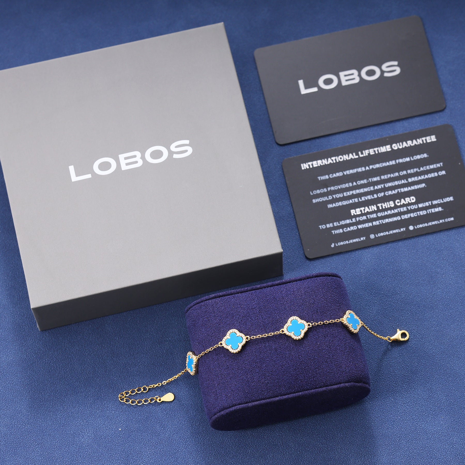 BLUE CLOVER BRACELET - GOLD PLATED