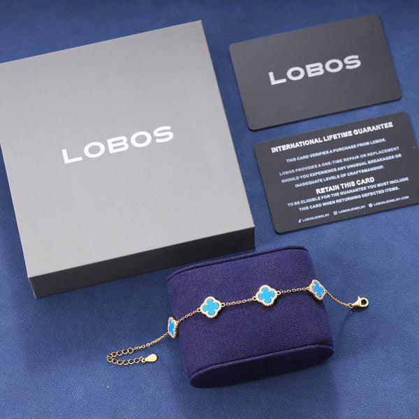 BLUE CLOVER BRACELET - GOLD PLATED