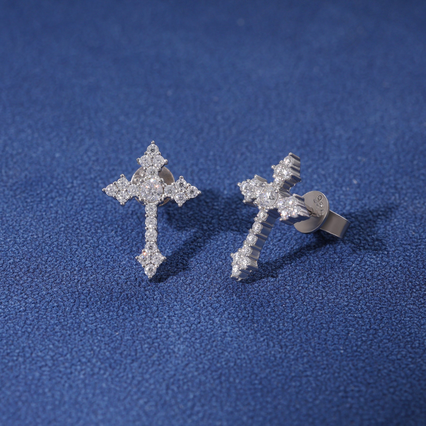 MOISSANITE TAPERED CROSS STUDS - 925 SILVER - VVS1