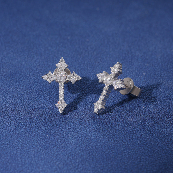 MOISSANITE TAPERED CROSS STUDS - 925 SILVER - VVS1