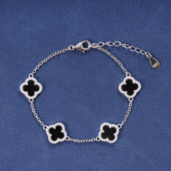 MIDNIGHT CLOVER BRACELET - SILVER PLATED