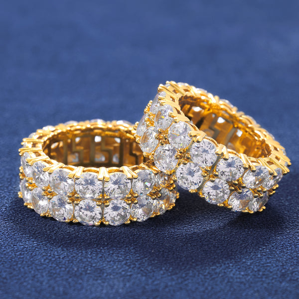 ICED DOUBLE ROW TENNIS RING - GOLD PLATED