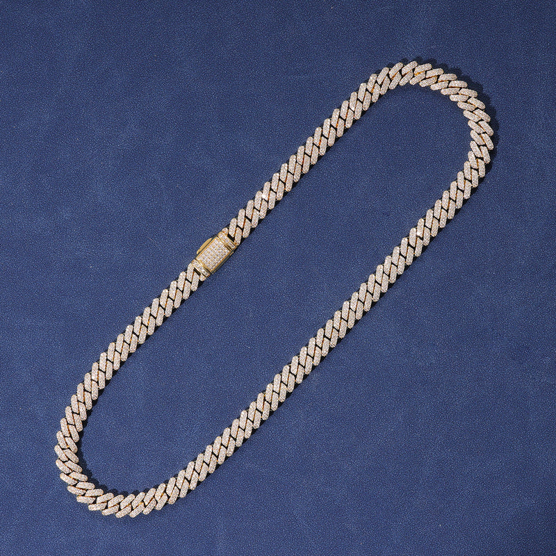 12MM DIAMOND PRONG LINK CHAIN - GOLD PLATED