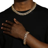 15MM BAGUETTE CUBAN LINK CHAIN & BRACELET SET - GOLD