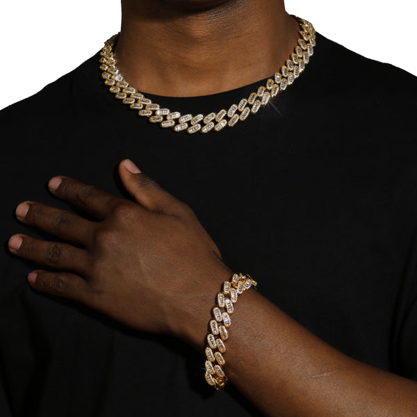 15MM BAGUETTE CUBAN LINK BRACELET - GOLD PLATED
