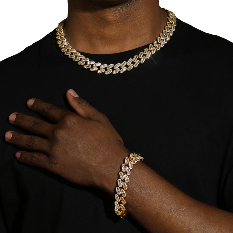 15MM BAGUETTE CUBAN LINK BRACELET - GOLD PLATED
