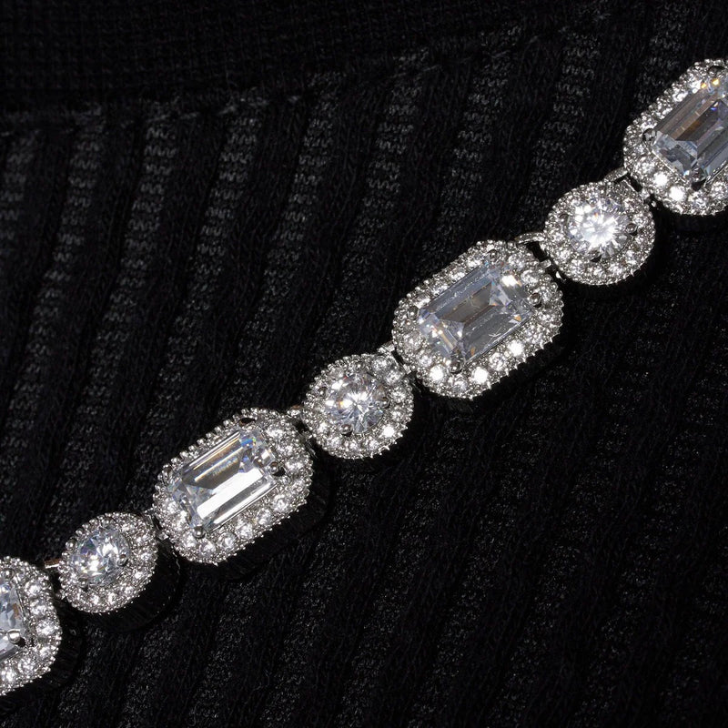 EMERALD CLUSTERED TENNIS CHAIN - SILVER PLATED