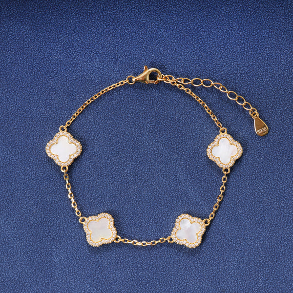 WHITE CLOVER BRACELET - GOLD PLATED