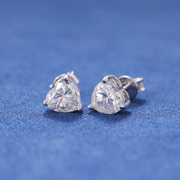 MOISSANITE HEART STUDS- 925 SILVER - VVS1