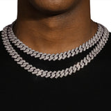 14MM DIAMOND PRONG LINK CHAIN - SILVER PLATED