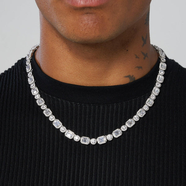 EMERALD CLUSTERED TENNIS CHAIN - SILVER PLATED
