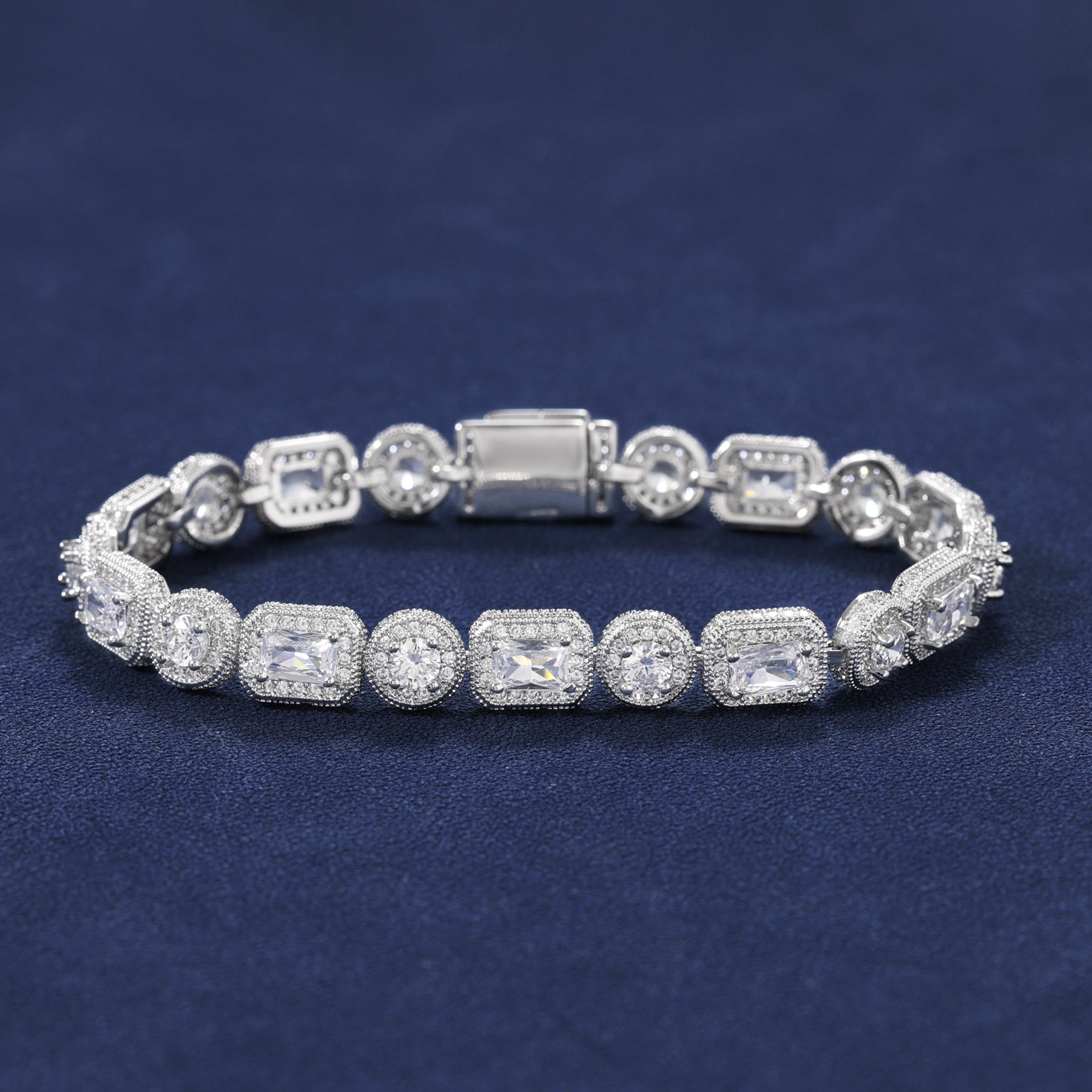 EMERALD CLUSTERED TENNIS BRACELET - SILVER PLATED