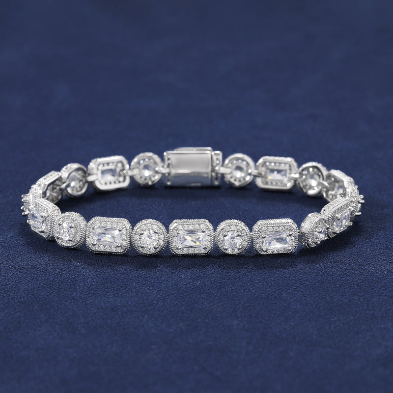 EMERALD CLUSTERED TENNIS BRACELET - SILVER PLATED