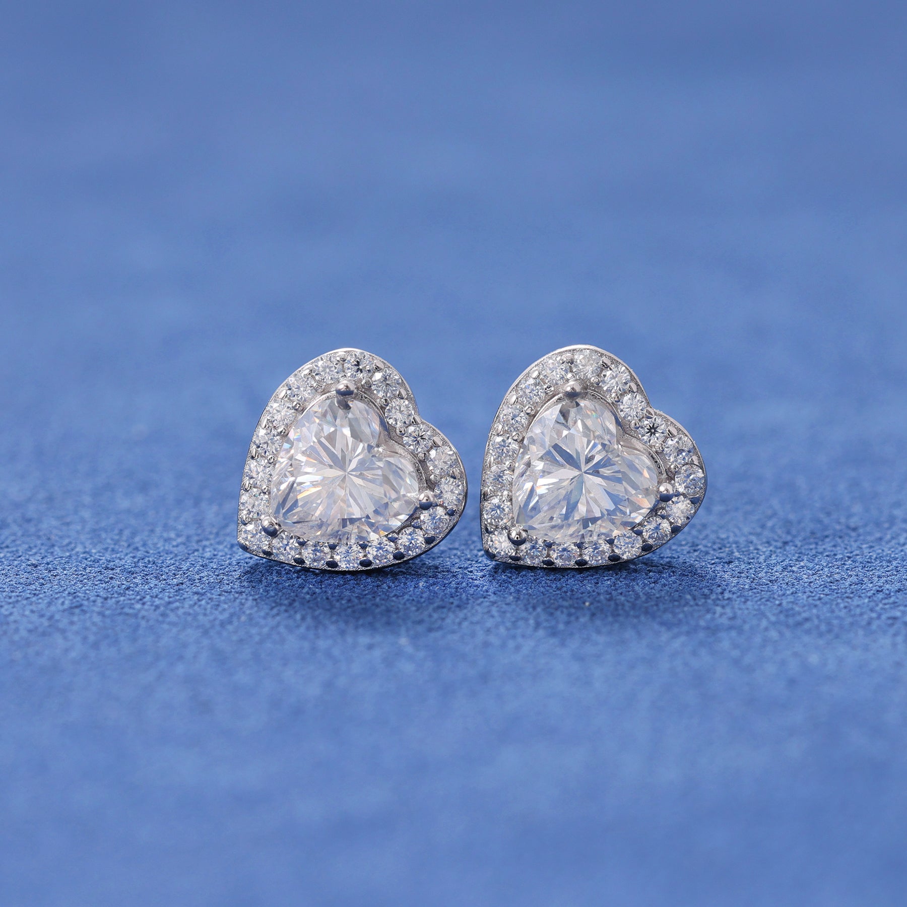 MOISSANITE ICED HEART STUDS- 925 SILVER - VVS1