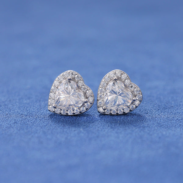 MOISSANITE ICED HEART STUDS- 925 SILVER - VVS1
