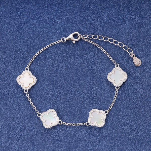 WHITE CLOVER BRACELET - SILVER PLATED