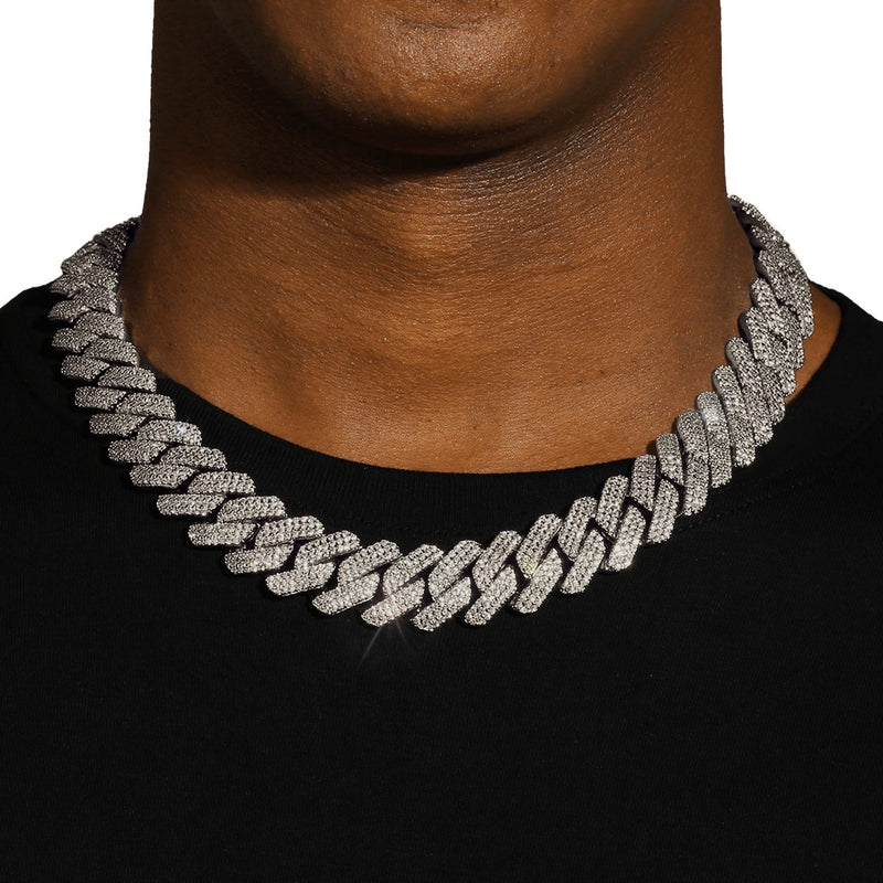 20MM DIAMOND PRONG LINK CHAIN - SILVER PLATED