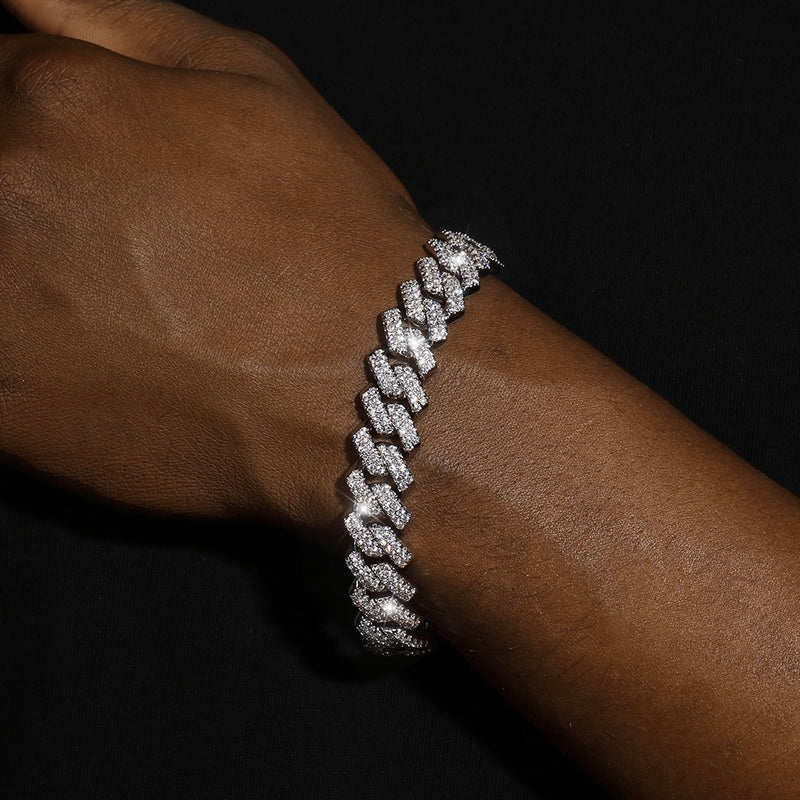 14MM DIAMOND PRONG LINK BRACELET - SILVER PLATED